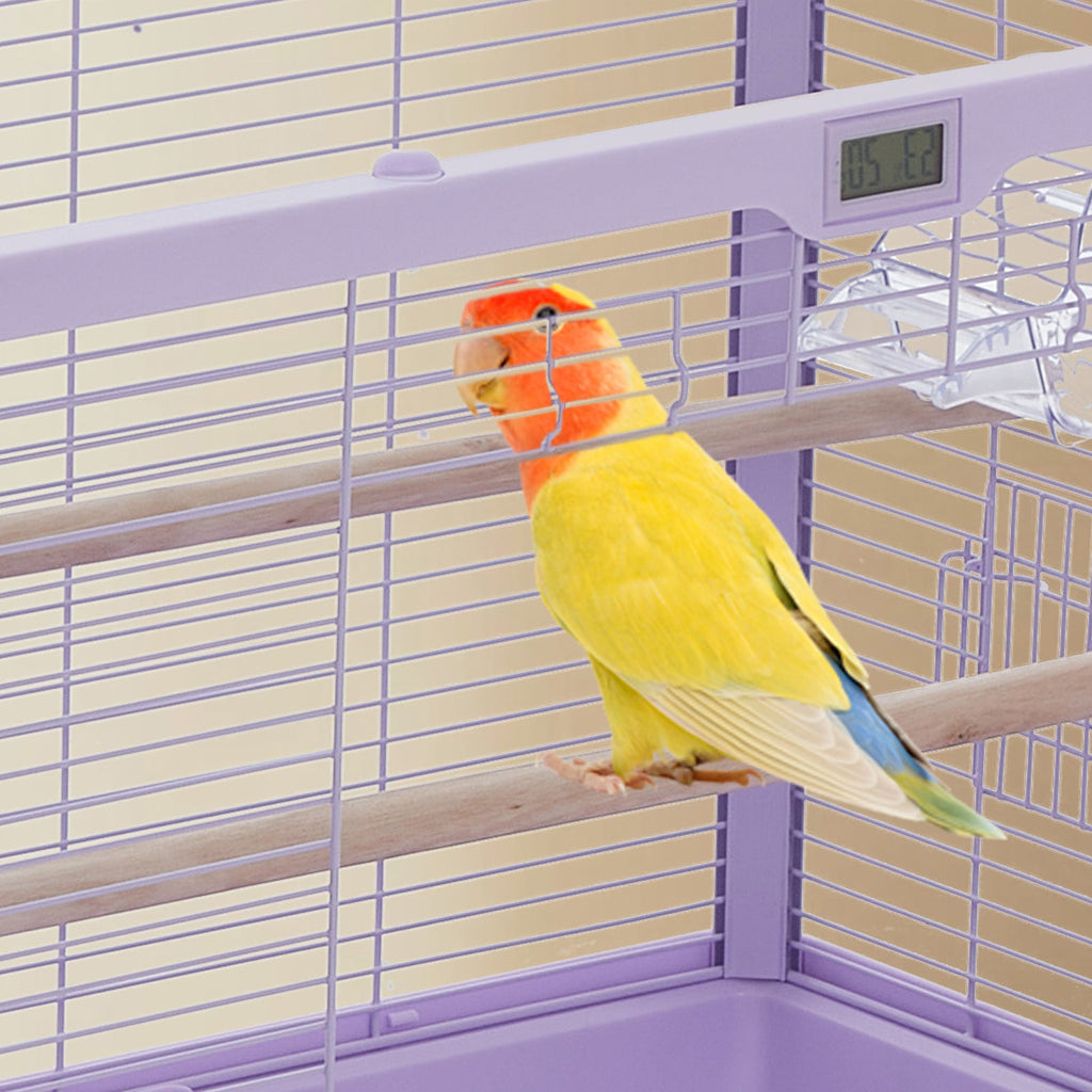 Garvee Bird Cage, Metal Cage Standing Birdcage with Play Top, Monitor and Light System, Flight Cage with Side-Out Tray for Parrots Cockatiels Conures Parakeets Lovebirds Budgie Finch, Purple
