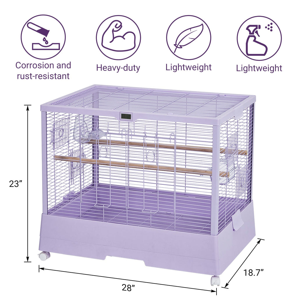 Garvee Bird Cage, Metal Cage Standing Birdcage with Play Top, Monitor and Light System, Flight Cage with Side-Out Tray for Parrots Cockatiels Conures Parakeets Lovebirds Budgie Finch, Purple