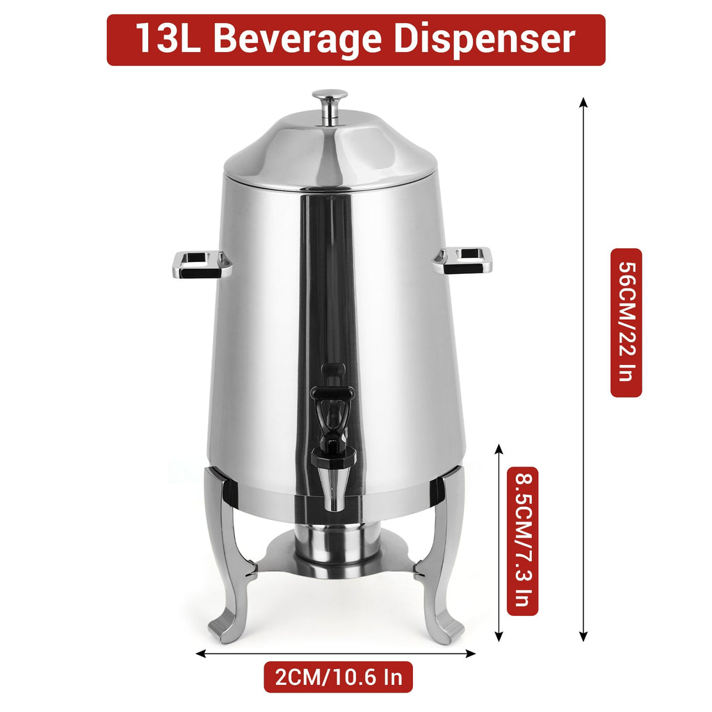 Garvee 3.5 Gal Coffee Urn, 13 L Stainless Steel Beverage Dispenser, Hot Drinks Dispenser with Fuel Tray, Heating Coffee Cocoa Milk Dispenser for Parties, Hotels, Buffets, Sliver