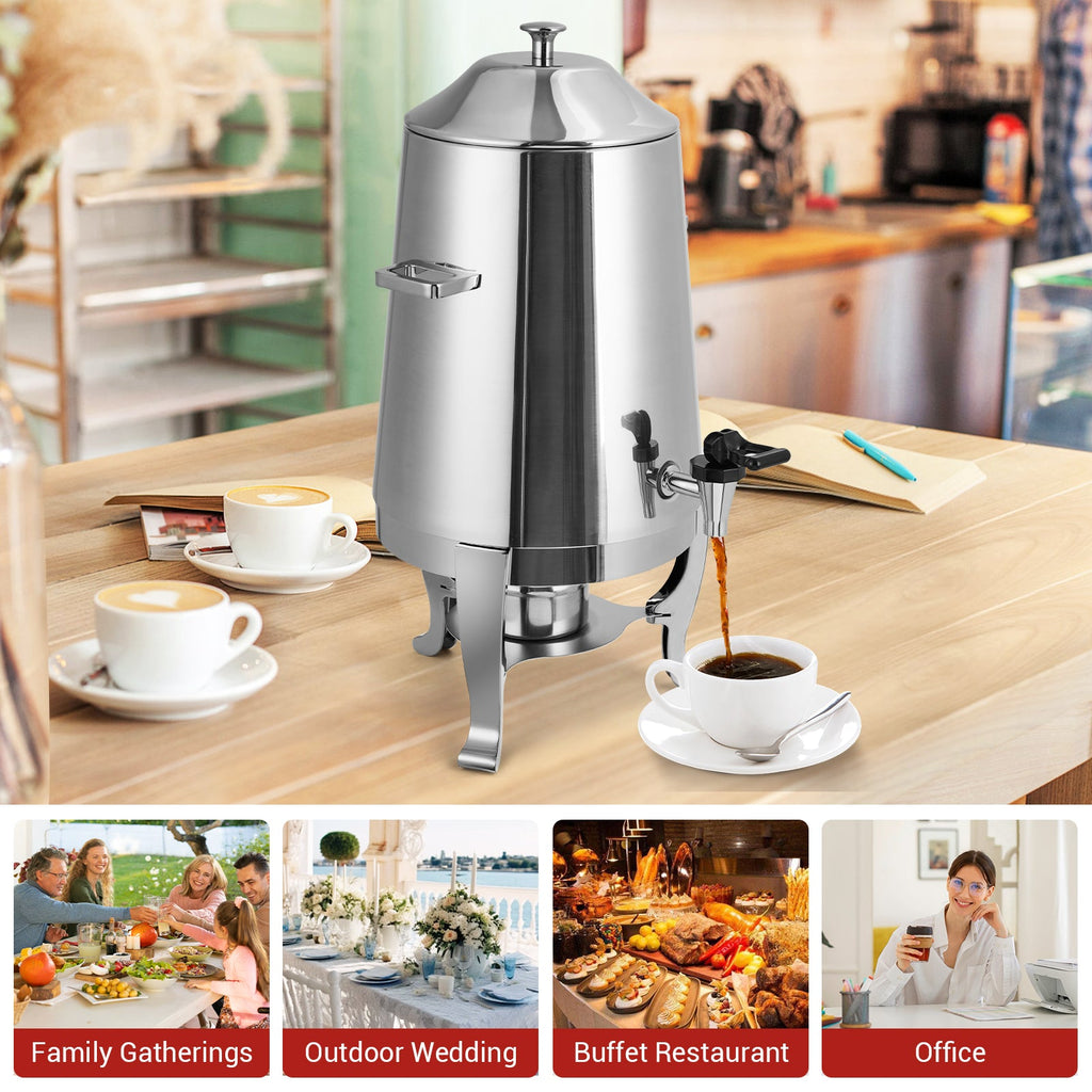 Garvee 3.5 Gal Coffee Urn, 13 L Stainless Steel Beverage Dispenser, Hot Drinks Dispenser with Fuel Tray, Heating Coffee Cocoa Milk Dispenser for Parties, Hotels, Buffets, Sliver