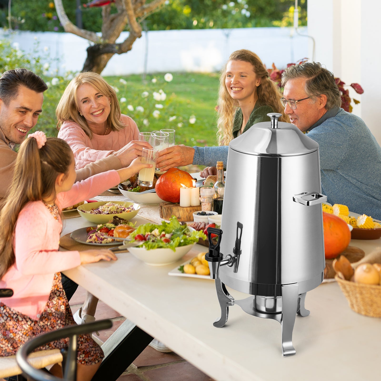 Garvee 3.5 Gal Coffee Urn, 13 L Stainless Steel Beverage Dispenser, Hot Drinks Dispenser with Fuel Tray, Heating Coffee Cocoa Milk Dispenser for Parties, Hotels, Buffets, Sliver