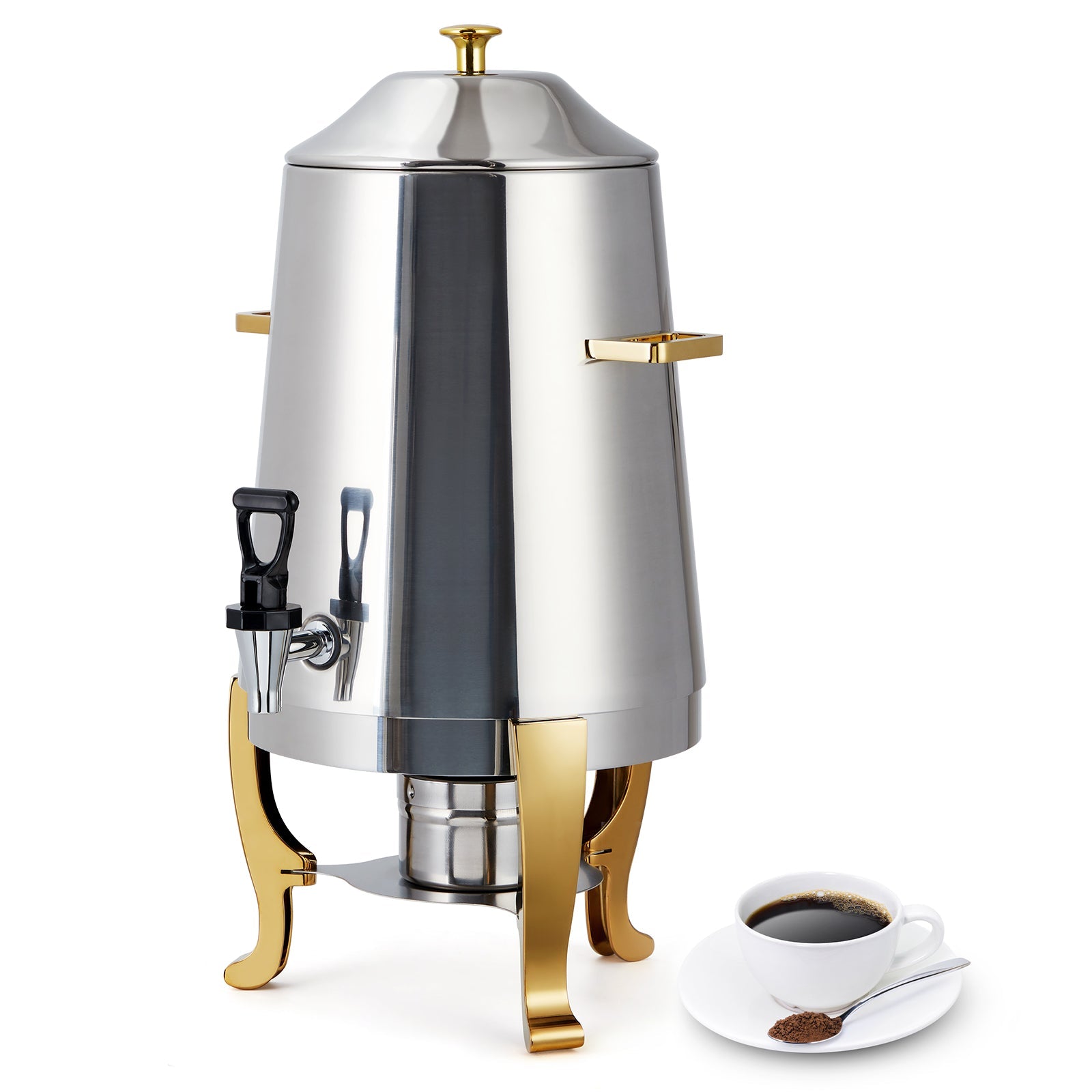 Garvee 3.5 Gal Coffee Urn, 13 L Stainless Steel Beverage Dispenser, Hot Drinks Dispenser with Fuel Tray, Heating Coffee Cocoa Milk Dispenser for Parties, Hotels, Buffets, Gold