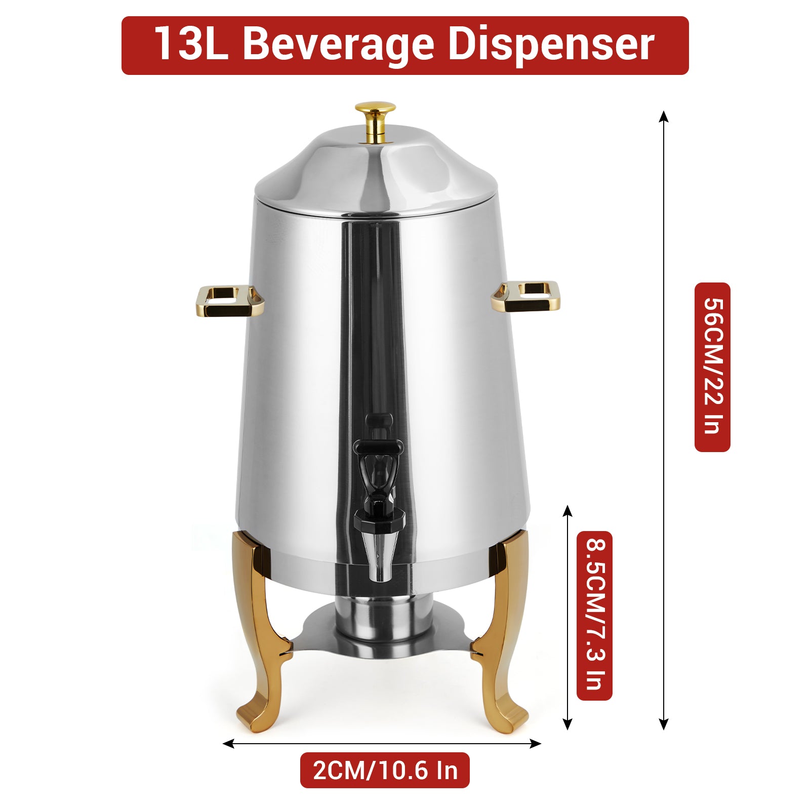 Garvee 3.5 Gal Coffee Urn, 13 L Stainless Steel Beverage Dispenser, Hot Drinks Dispenser with Fuel Tray, Heating Coffee Cocoa Milk Dispenser for Parties, Hotels, Buffets, Gold