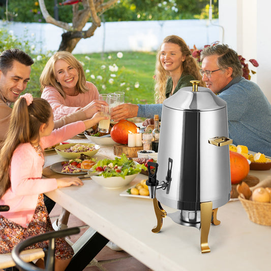 Garvee 3.5 Gal Coffee Urn, 13 L Stainless Steel Beverage Dispenser, Hot Drinks Dispenser with Fuel Tray, Heating Coffee Cocoa Milk Dispenser for Parties, Hotels, Buffets, Gold