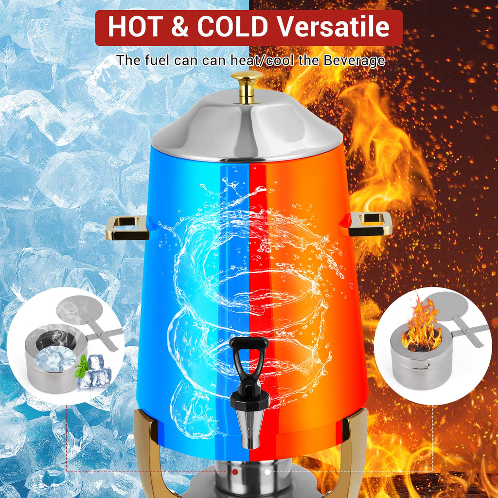 Garvee 3.5 Gal Coffee Urn, 13 L Stainless Steel Beverage Dispenser, Hot Drinks Dispenser with Fuel Tray, Heating Coffee Cocoa Milk Dispenser for Parties, Hotels, Buffets, Gold