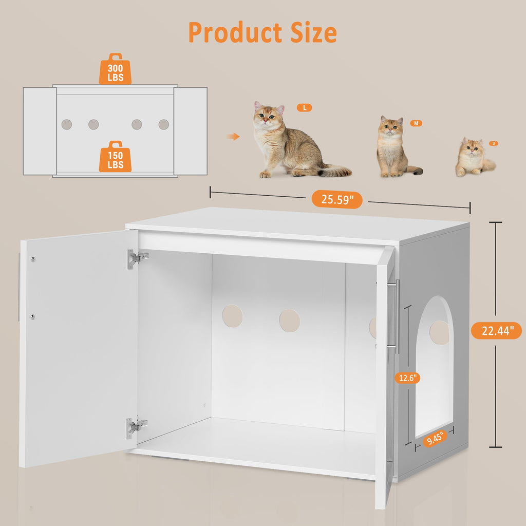 Garvee Cat Litter Box Enclosure, Wooden Litter Box Furniture Hidden, Modern Cat Washroom Furniture with Barn Door, Indoor Cat House, End Table, Fit Most of Litter Box, White