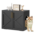 Garvee Cat Litter Box Enclosure, Wooden Litter Box Furniture Hidden, Modern Cat Washroom Furniture with Barn Door, Indoor Cat House, End Table, Fit Most of Litter Box, Black