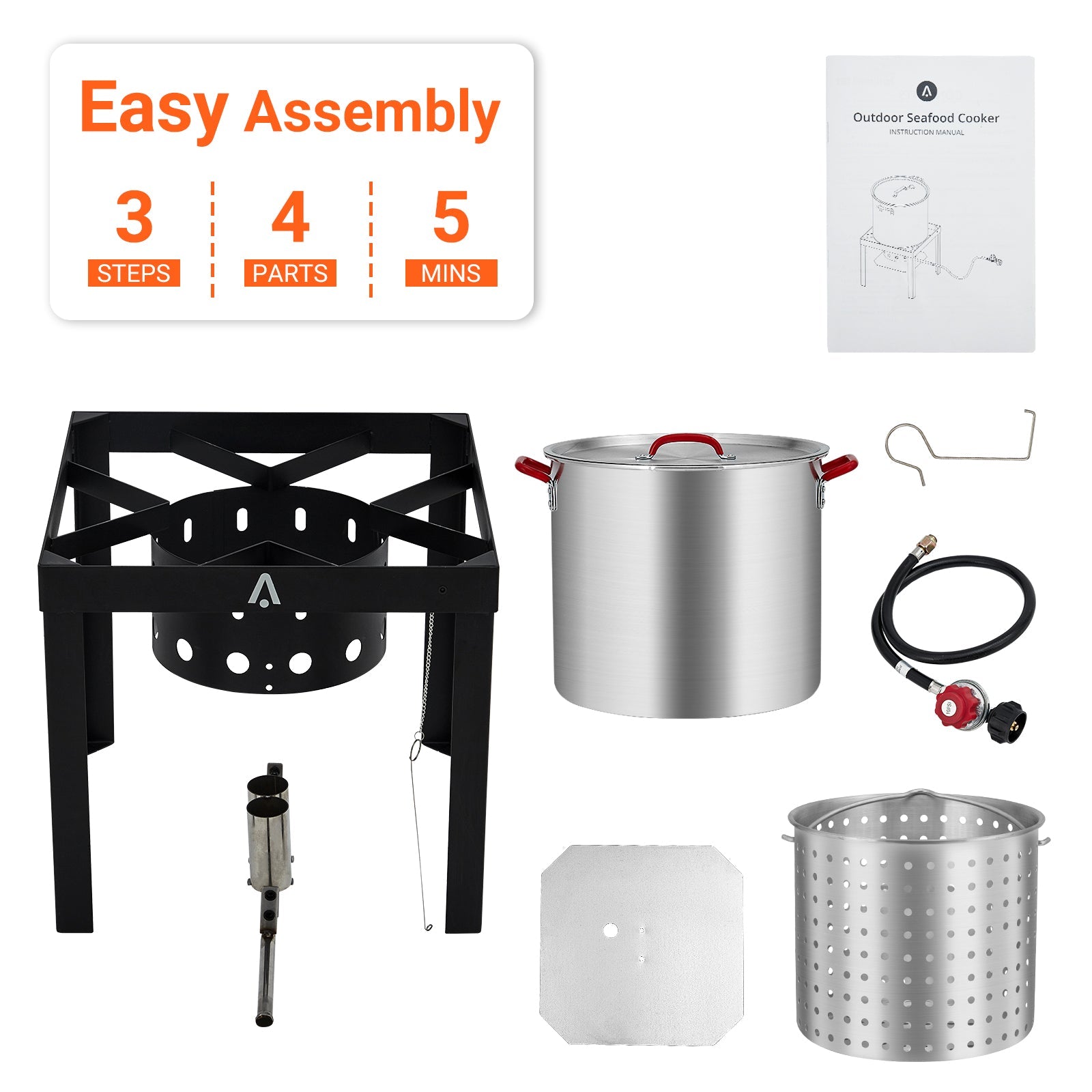 Garvee 80 Qt Seafood Boiling Kit 110,000 BTU Propane Burner 10 PSI Regulator Outdoor Aluminum Pot with Strainer for Shrimp Crawfish Camping Gatherings