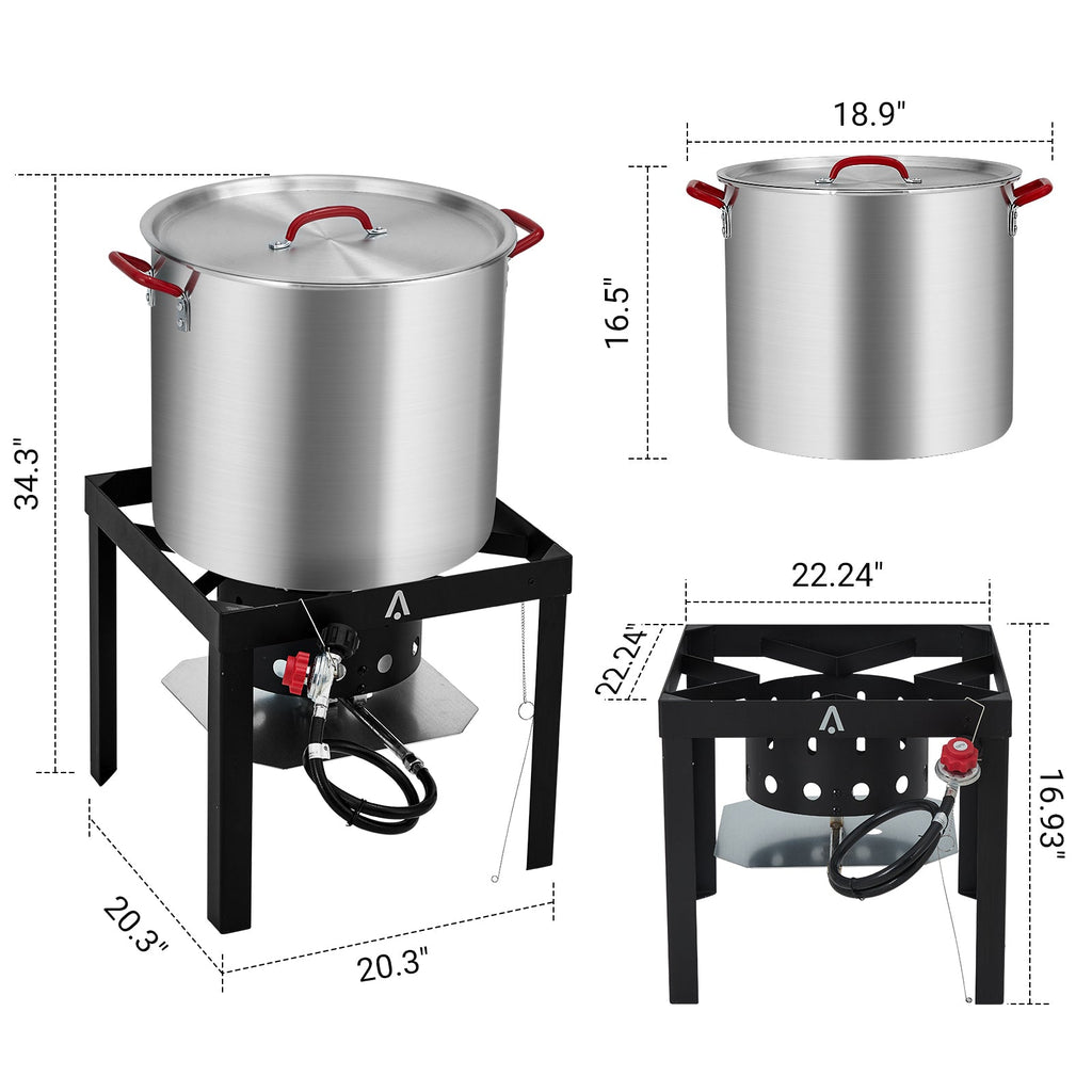 Garvee 80 Qt Seafood Boiling Kit 110,000 BTU Propane Burner 10 PSI Regulator Outdoor Aluminum Pot with Strainer for Shrimp Crawfish Camping Gatherings