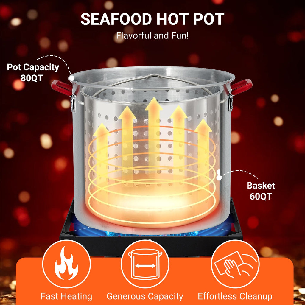 Garvee 80 Qt Seafood Boiling Kit 110,000 BTU Propane Burner 10 PSI Regulator Outdoor Aluminum Pot with Strainer for Shrimp Crawfish Camping Gatherings