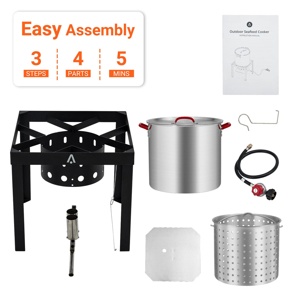 Garvee 60 Qt. Seafood Boil Pot with Basket, Outdoor Aluminum Propane Seafood Boiler with 110,000 BTUs Propane Burner and 10 PSI Regulator for Cooking Crawfish, Crab, Shrimp, Lobster