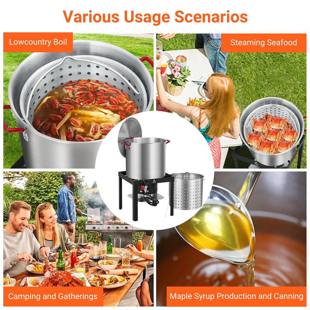 Garvee 60 Qt. Seafood Boil Pot with Basket, Outdoor Aluminum Propane Seafood Boiler with 110,000 BTUs Propane Burner and 10 PSI Regulator for Cooking Crawfish, Crab, Shrimp, Lobster