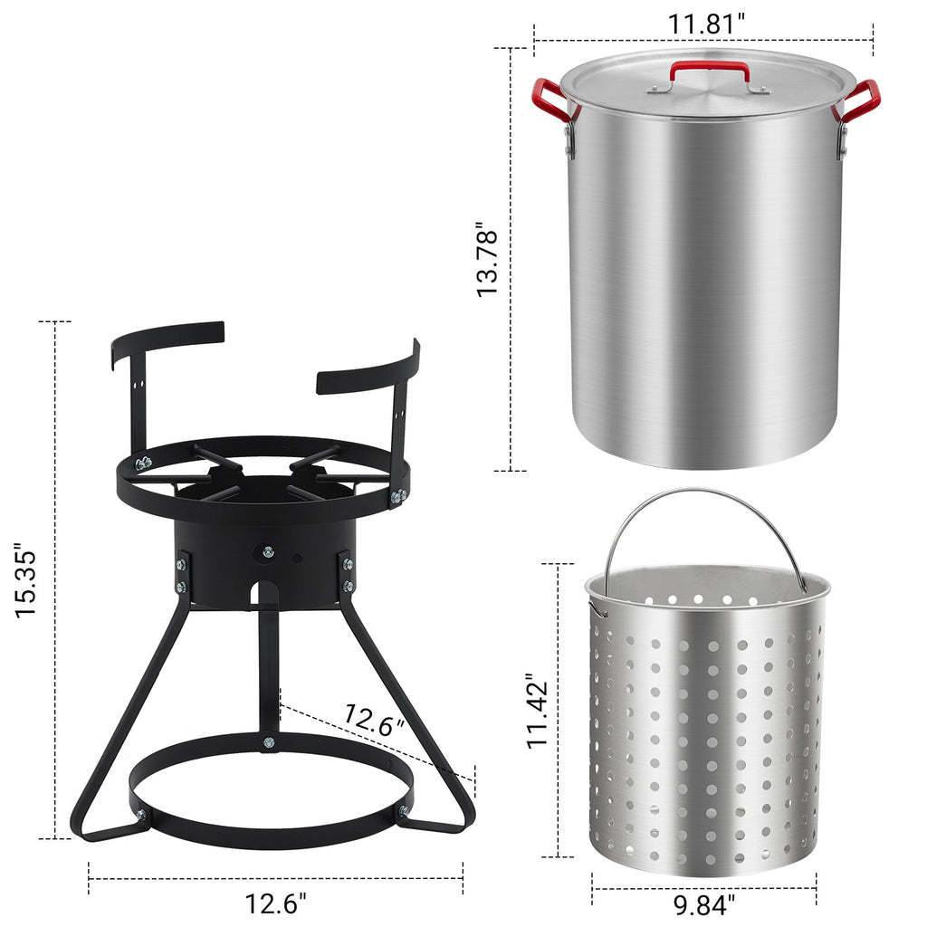 Garvee 30 Qt. Turkey Deep Fryer Pot, Aluminum Fish Fryer Pot with Injector Thermometer Kit and Outdoor Propane Stove Burner Stand for Frying Fish, Wings, 0-5 PSI Regulator, CSA Approved