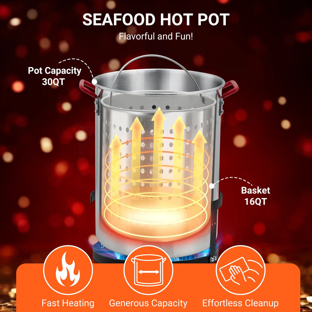 Garvee 30 Qt. Turkey Deep Fryer Pot, Aluminum Fish Fryer Pot with Injector Thermometer Kit and Outdoor Propane Stove Burner Stand for Frying Fish, Wings, 0-5 PSI Regulator, CSA Approved