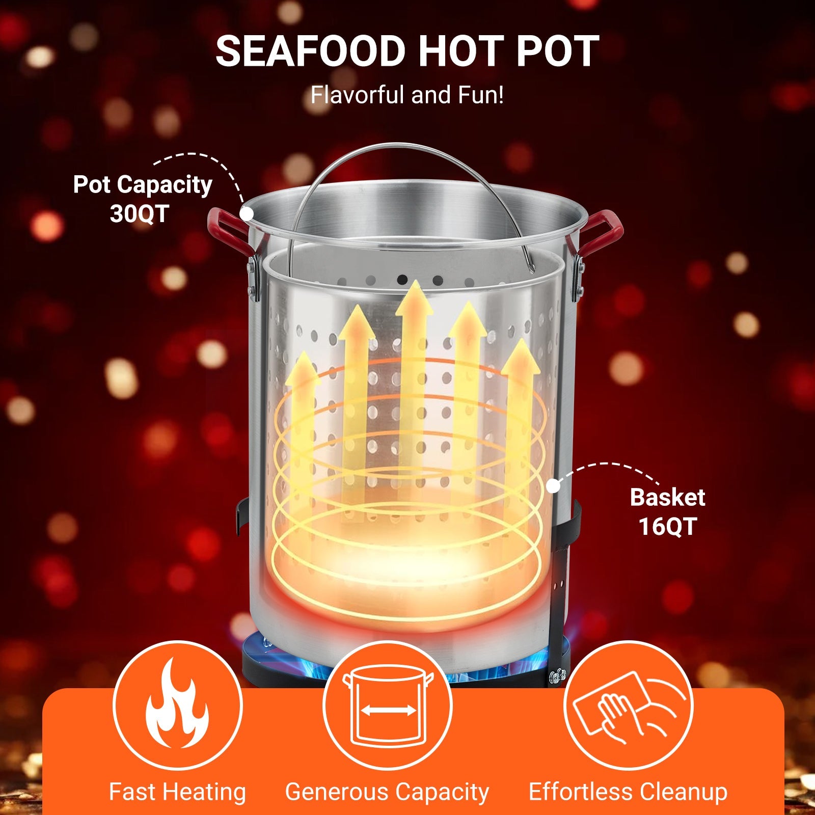 Garvee 30 Qt. Turkey Deep Fryer Pot, Aluminum Fish Fryer Pot with Injector Thermometer Kit and Outdoor Propane Stove Burner Stand for Frying Fish, Wings, 0-5 PSI Regulator, CSA Approved