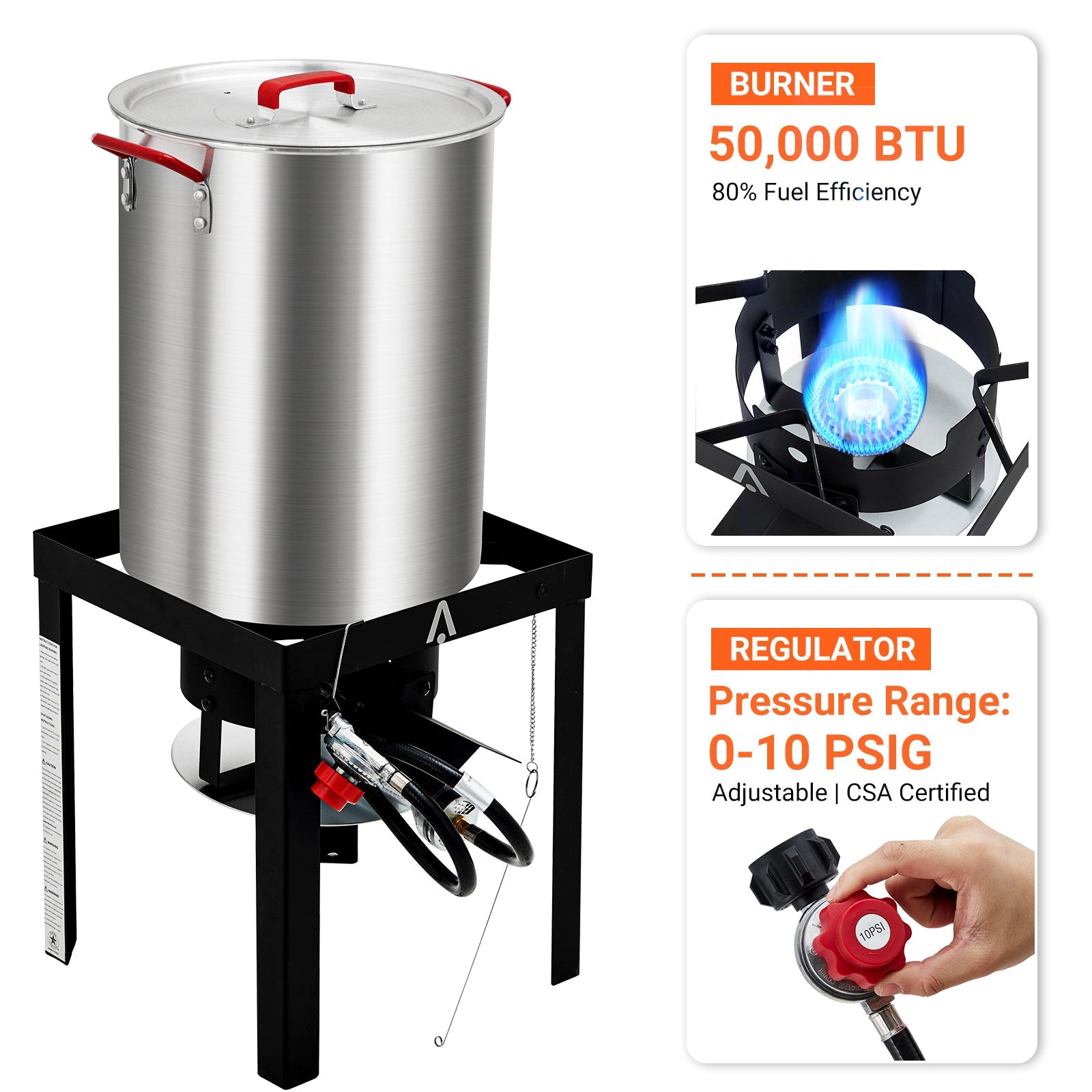 Garvee 30 QT. Turkey Fryer and 10 QT. Fish Fryer Kit with 50,000 BTU Propane Stove, Aluminum Outdoor Deep Fryer and Seafood Boiler Steamer with Baskets, Thermometer, Turkey Rack