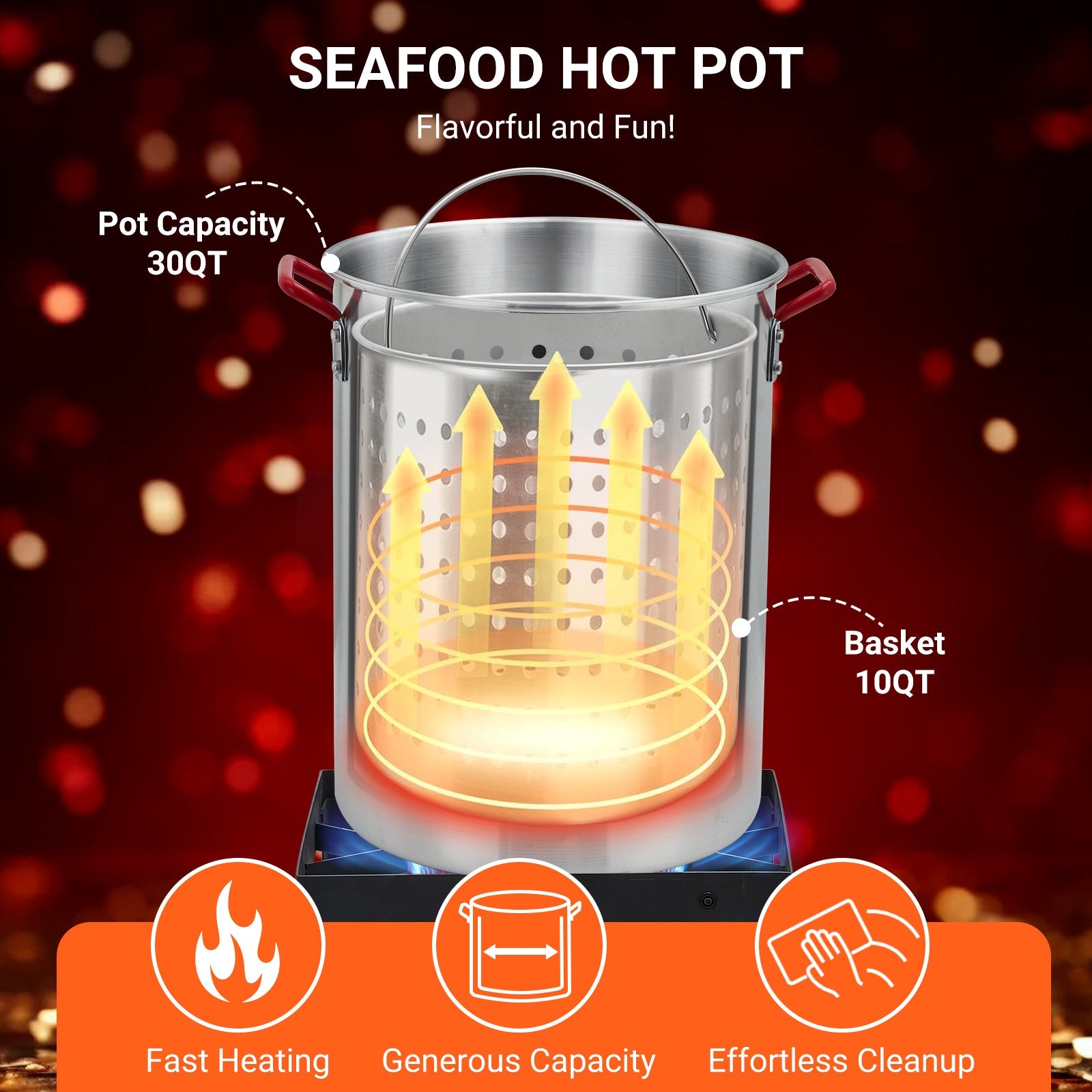 Garvee 30 QT. Turkey Fryer and 10 QT. Fish Fryer Kit with 50,000 BTU Propane Stove, Aluminum Outdoor Deep Fryer and Seafood Boiler Steamer with Baskets, Thermometer, Turkey Rack