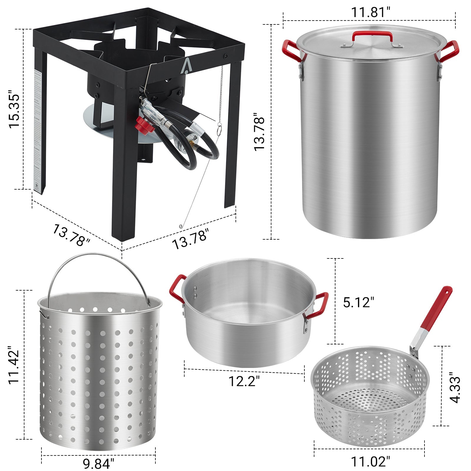 Garvee 30 QT. Turkey Fryer and 10 QT. Fish Fryer Kit with 50,000 BTU Propane Stove, Aluminum Outdoor Deep Fryer and Seafood Boiler Steamer with Baskets, Thermometer, Turkey Rack