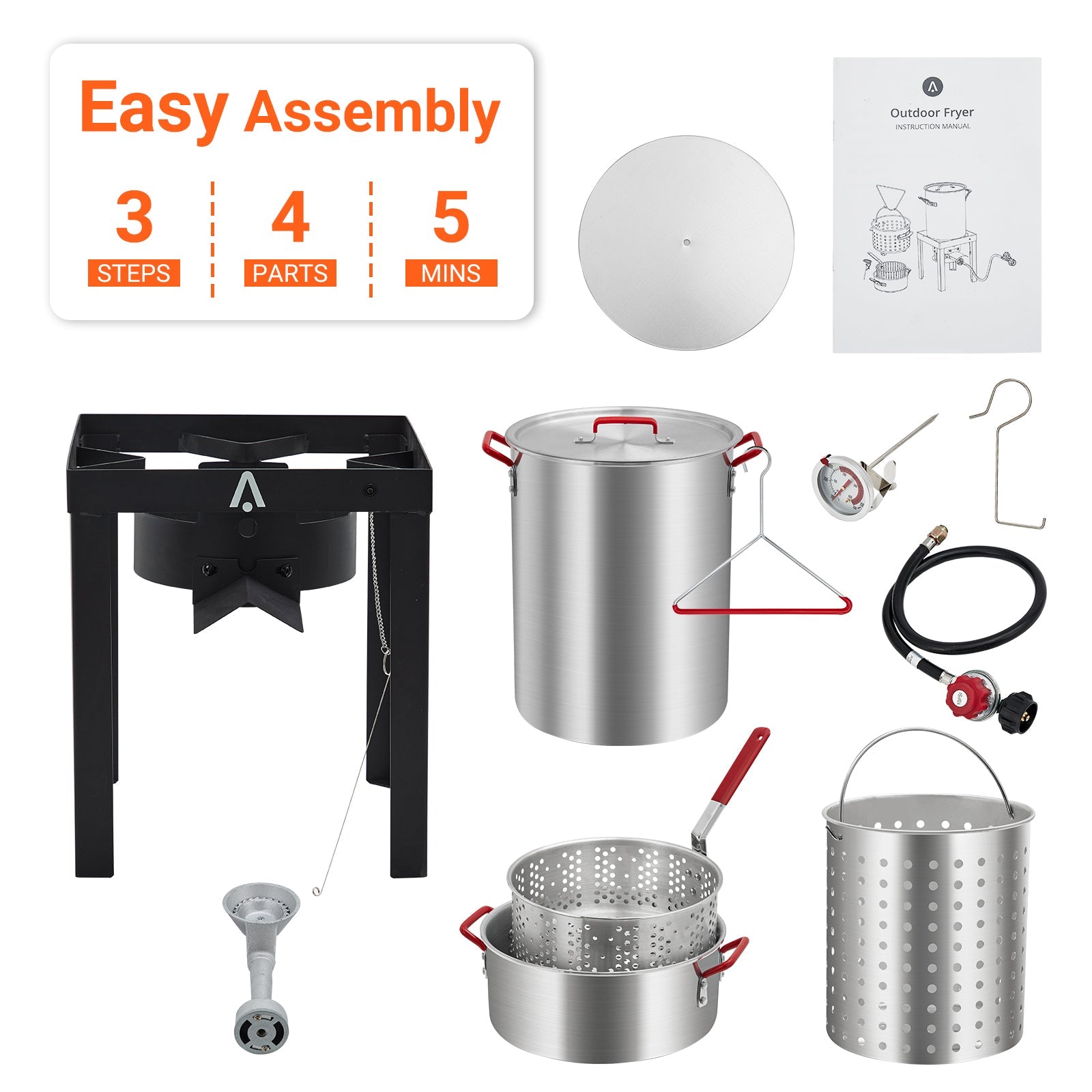 Garvee 30 QT. Turkey Fryer and 10 QT. Fish Fryer Kit with 50,000 BTU Propane Stove, Aluminum Outdoor Deep Fryer and Seafood Boiler Steamer with Baskets, Thermometer, Turkey Rack