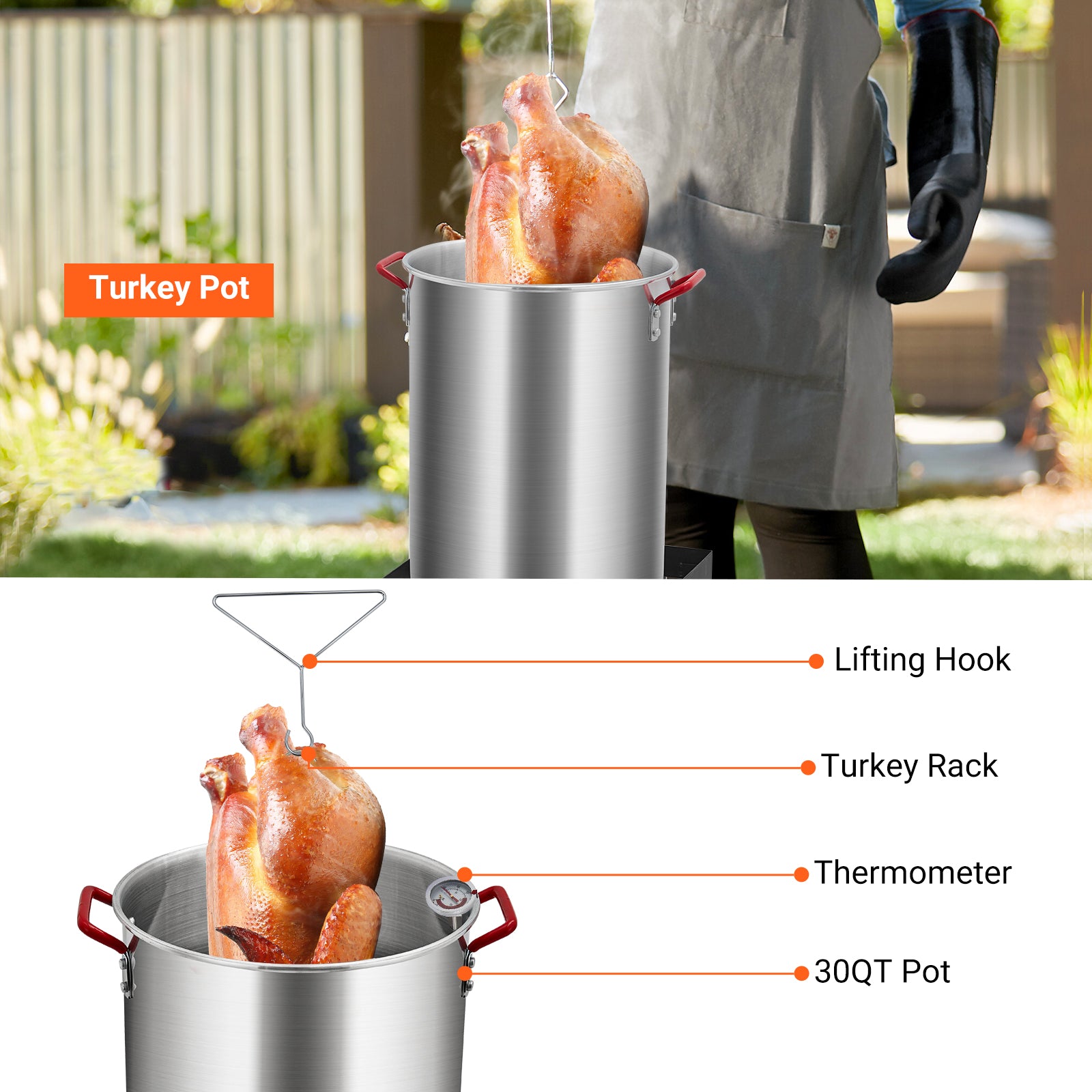 Garvee 30 QT. Turkey Fryer and 10 QT. Fish Fryer Kit with 50,000 BTU Propane Stove, Aluminum Outdoor Deep Fryer and Seafood Boiler Steamer with Baskets, Thermometer, Turkey Rack