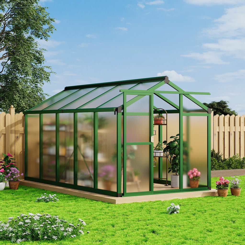 Garvee 6'x10' Walk-in Greenhouse – Vented Roof, Adjustable Vent, Windproof Aluminum Frame, Lockable Door, Green