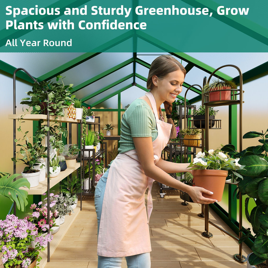 Garvee 6'x10' Walk-in Greenhouse – Vented Roof, Adjustable Vent, Windproof Aluminum Frame, Lockable Door, Green