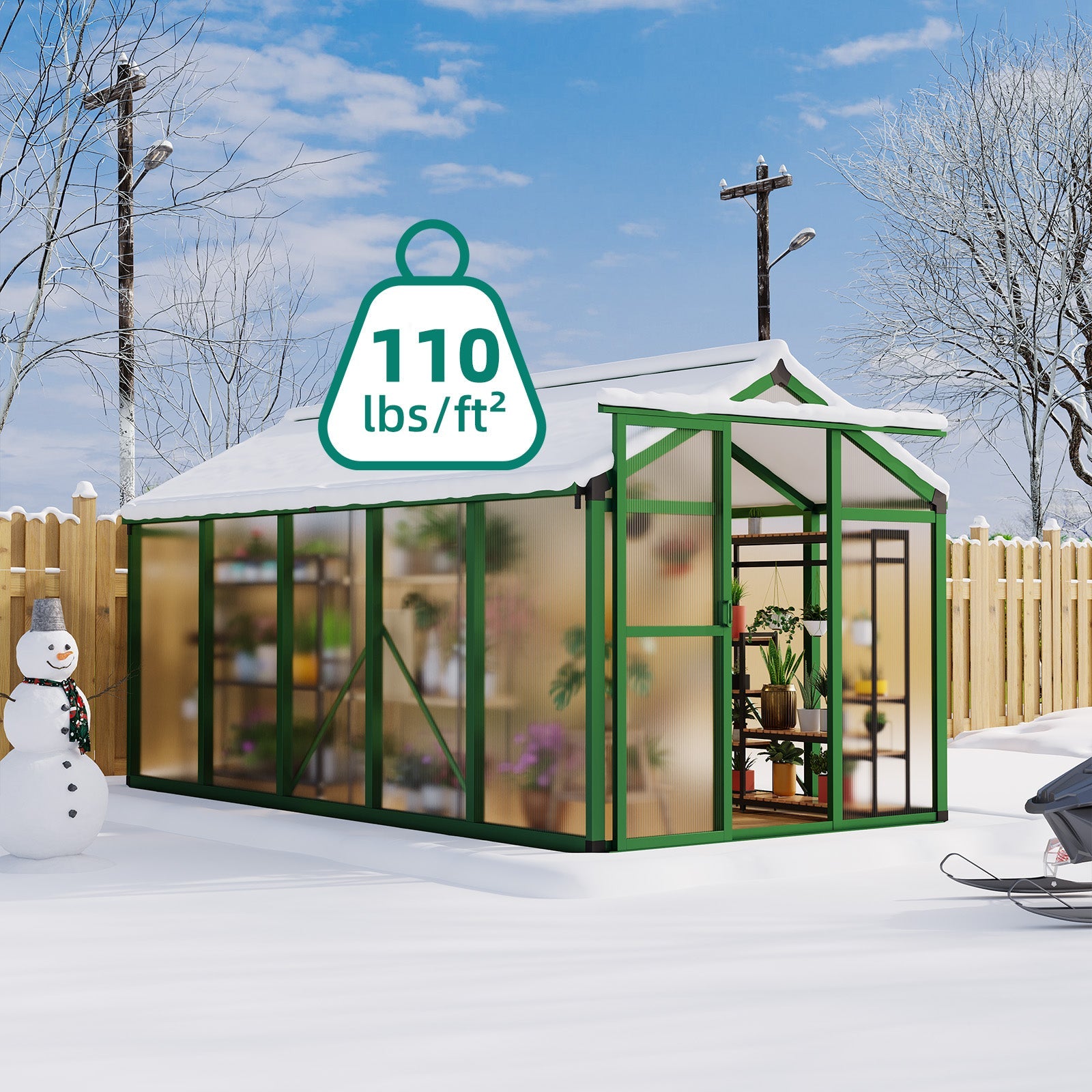 Garvee 6'x10' Walk-in Greenhouse – Vented Roof, Adjustable Vent, Windproof Aluminum Frame, Lockable Door, Green