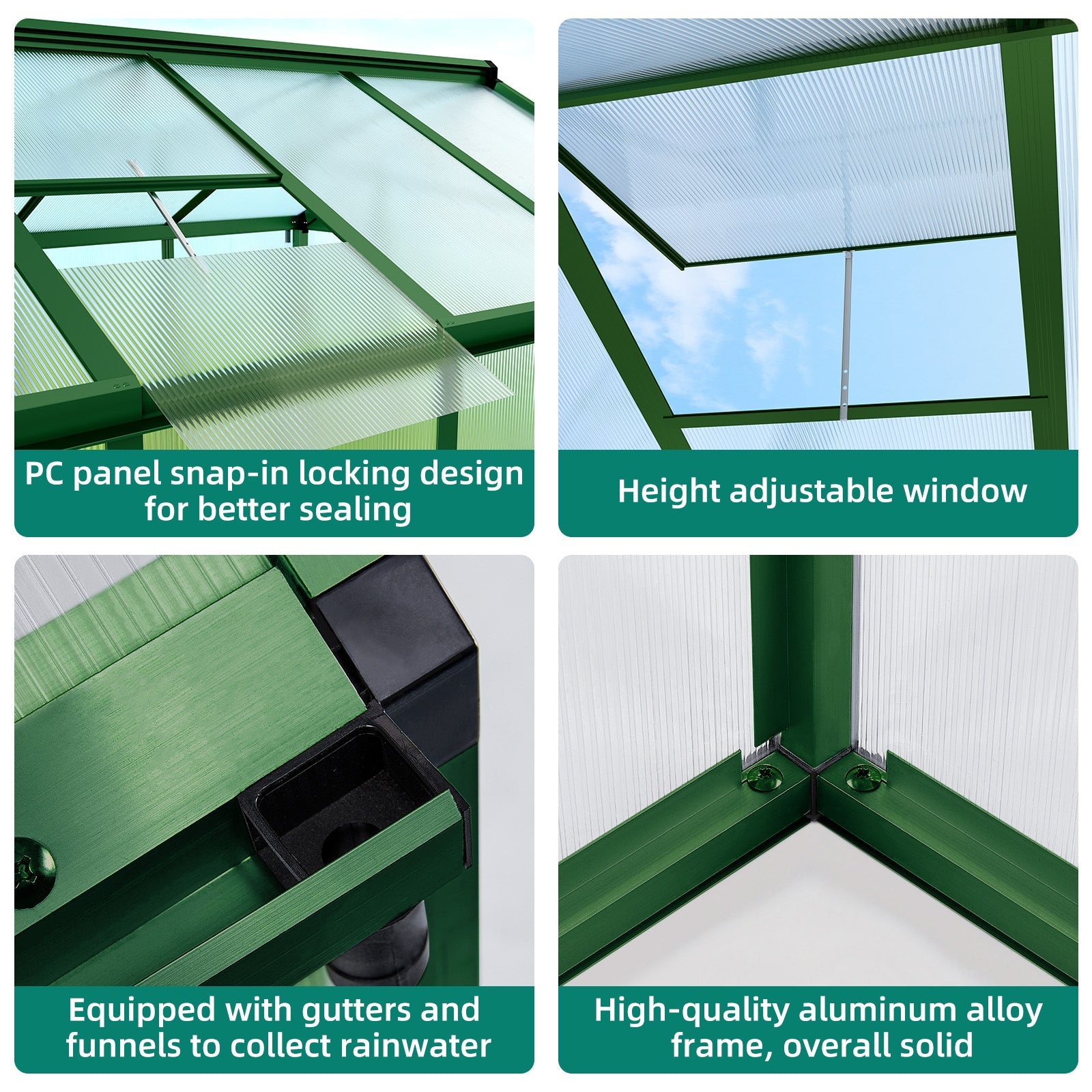 Garvee 6'x10' Walk-in Greenhouse – Vented Roof, Adjustable Vent, Windproof Aluminum Frame, Lockable Door, Green