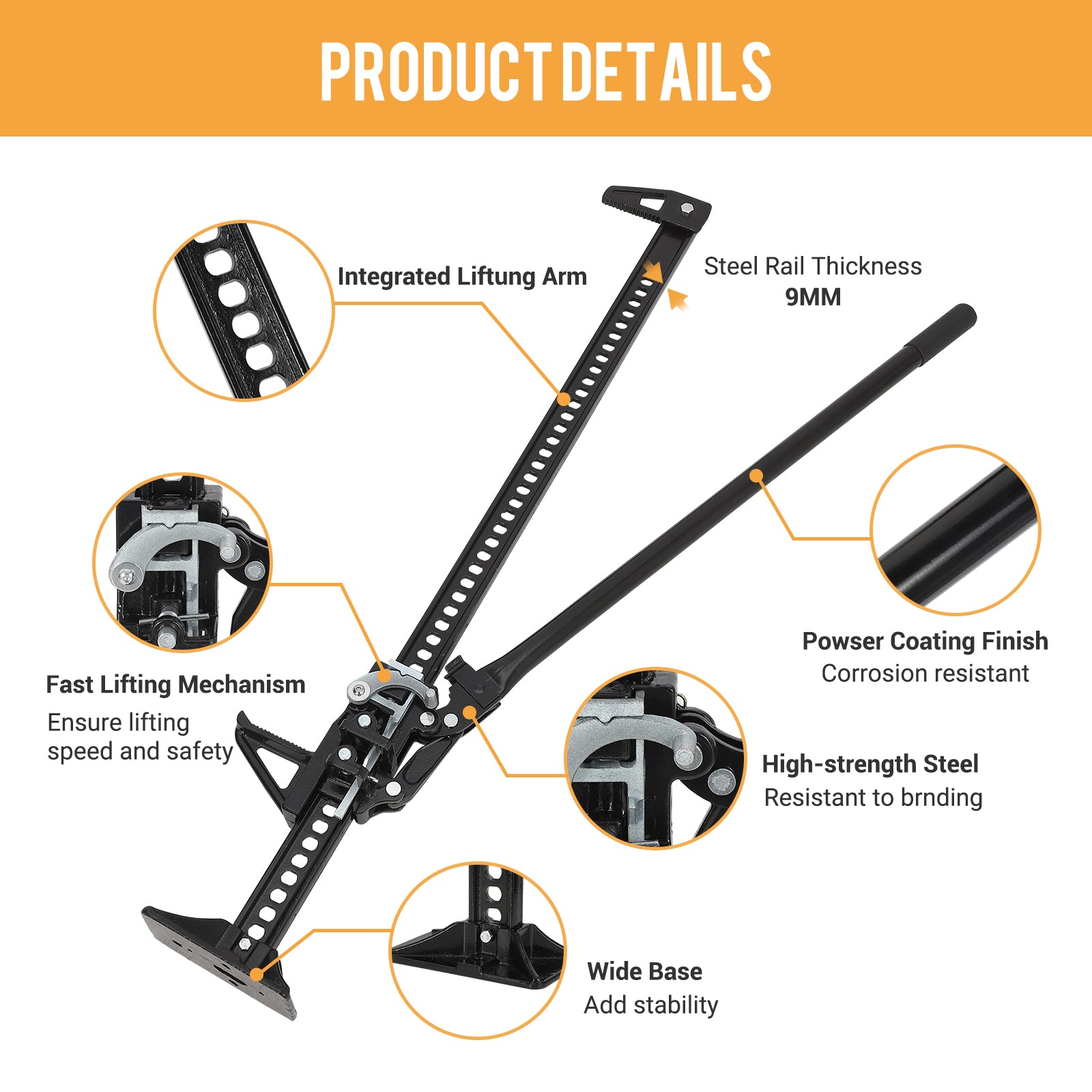 Garvee Farm Jack, 48 Inch Ratcheting Off Road Utility High Lift Jack Farm Jack, 3 Ton (6600 Lb) Capacity Farm Jack for Tractor Truck Car Jeep, Black
