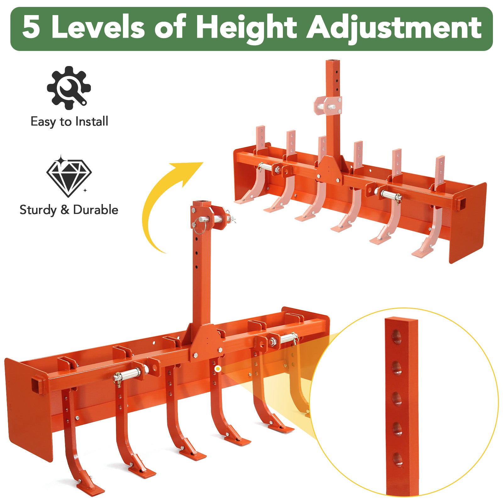 Garvee 55" Box Blade for Tractor, Box Scraper for Tractor 3 Point Hitch, Box Blade Suitable for CAT-0 & CAT-1 Tractors