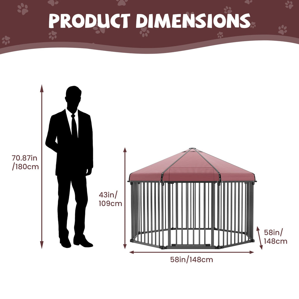 Garvee Heavy Duty Outdoor Dog Kennel with Roof, Lockable Metal Gate, Octagon Playpen, Portable Easy Setup, Secure Pet Enclosure for Backyard, 190"W x 30"H