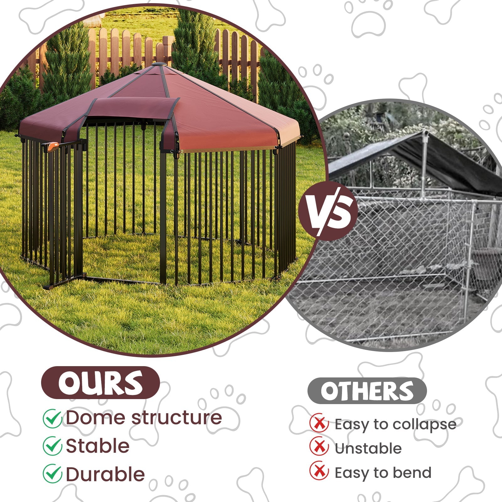 Garvee Heavy Duty Outdoor Dog Kennel with Roof, Lockable Metal Gate, Octagon Playpen, Portable Easy Setup, Secure Pet Enclosure for Backyard, 190"W x 30"H