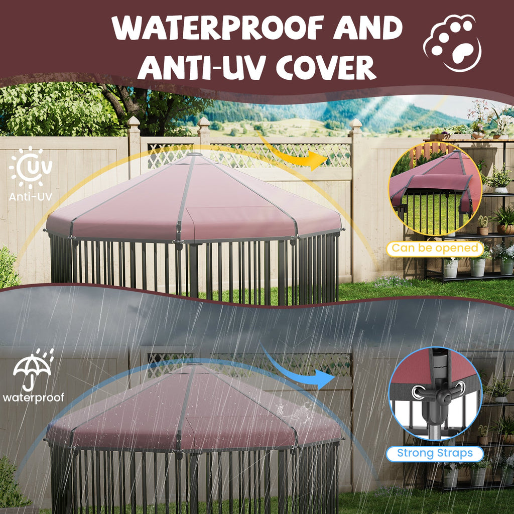 Garvee Heavy Duty Outdoor Dog Kennel with Roof, Lockable Metal Gate, Octagon Playpen, Portable Easy Setup, Secure Pet Enclosure for Backyard, 190"W x 30"H