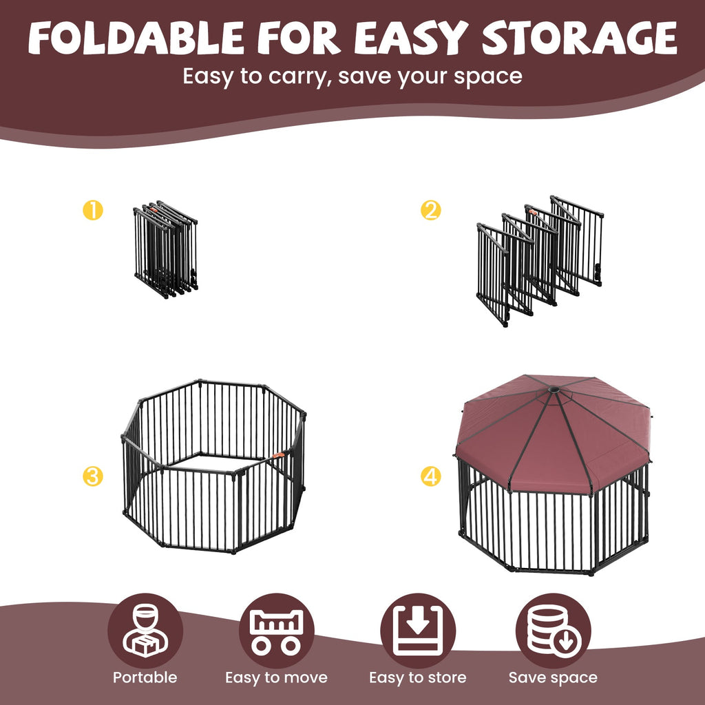 Garvee Heavy Duty Outdoor Dog Kennel with Roof, Lockable Metal Gate, Octagon Playpen, Portable Easy Setup, Secure Pet Enclosure for Backyard, 190"W x 30"H