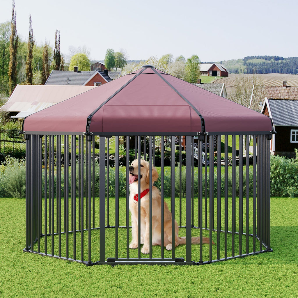 Garvee Heavy Duty Outdoor Dog Kennel with Roof, Lockable Metal Gate, Octagon Playpen, Portable Easy Setup, Secure Pet Enclosure for Backyard, 190"W x 30"H