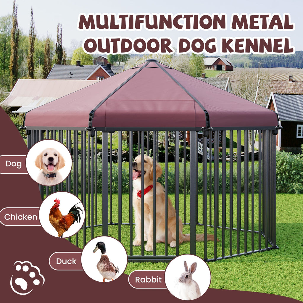 Garvee Heavy Duty Outdoor Dog Kennel with Roof, Lockable Metal Gate, Octagon Playpen, Portable Easy Setup, Secure Pet Enclosure for Backyard, 190"W x 30"H