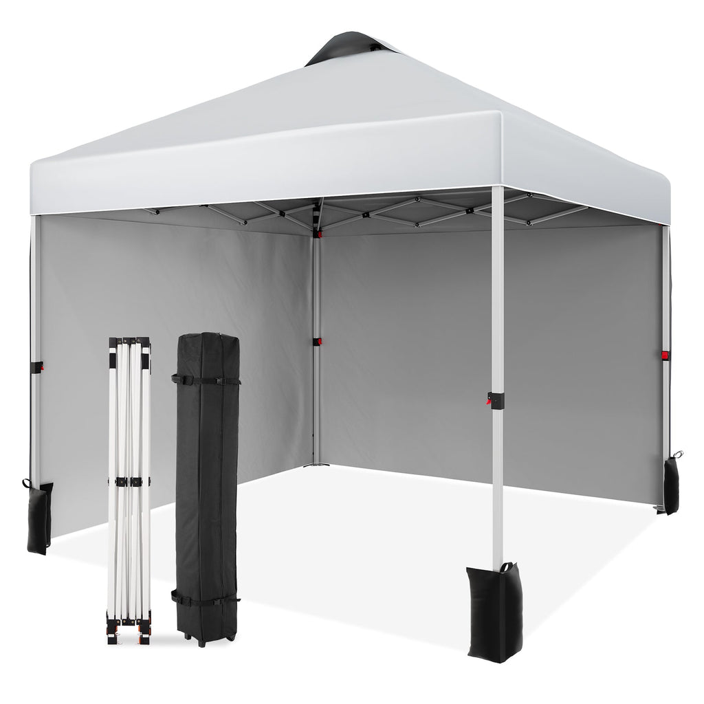 Garvee 10'x10' Pop-Up Canopy Tent - Portable Beach Tent with 2 Sidewalls & Vented Roof, Wheeled Bag & Sandbag, Instant Outdoor Shelter for Camping & Parties, White