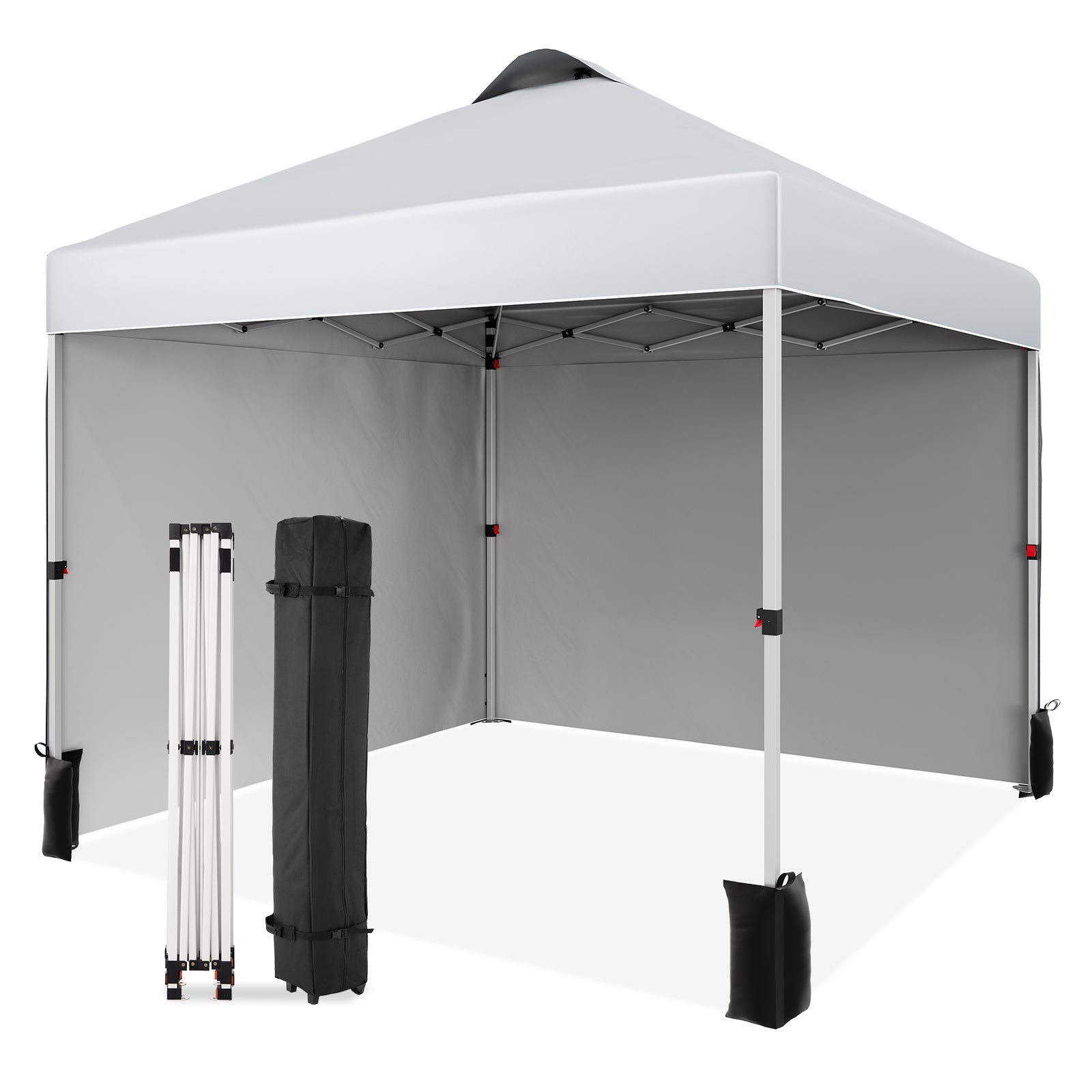 Garvee 10'x10' Pop-Up Canopy Tent - Portable Beach Tent with 2 Sidewalls & Vented Roof, Wheeled Bag & Sandbag, Instant Outdoor Shelter for Camping & Parties, White