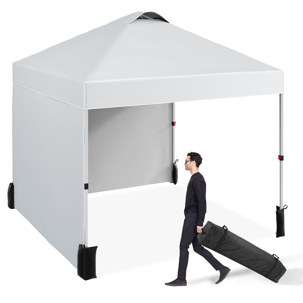Garvee 10'x10' Pop-Up Canopy Tent - Portable Beach Tent with 2 Sidewalls & Vented Roof, Wheeled Bag & Sandbag, Instant Outdoor Shelter for Camping & Parties, White