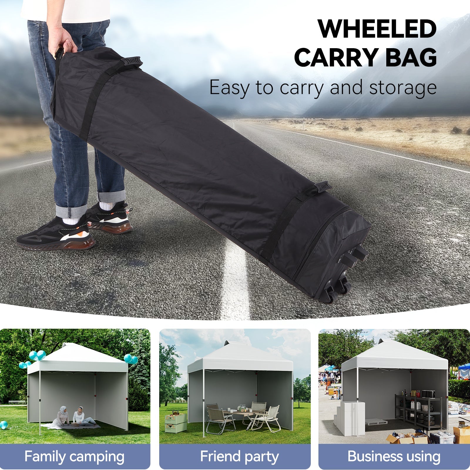 Garvee 10'x10' Pop-Up Canopy Tent - Portable Beach Tent with 2 Sidewalls & Vented Roof, Wheeled Bag & Sandbag, Instant Outdoor Shelter for Camping & Parties, White