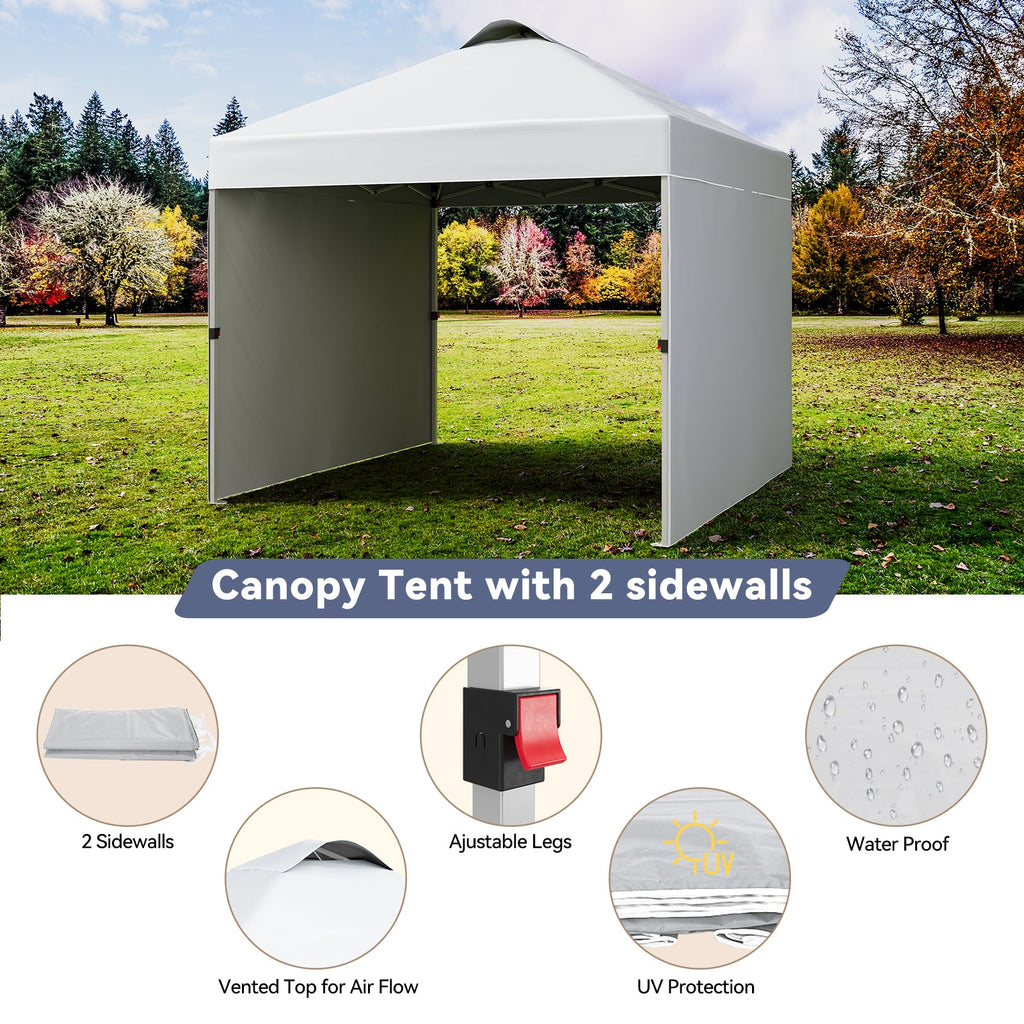 Garvee 10'x10' Pop-Up Canopy Tent - Portable Beach Tent with 2 Sidewalls & Vented Roof, Wheeled Bag & Sandbag, Instant Outdoor Shelter for Camping & Parties, White