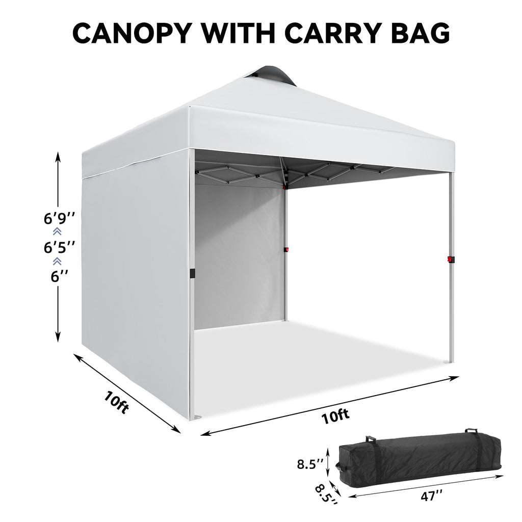 Garvee 10'x10' Pop-Up Canopy Tent - Portable Beach Tent with 2 Sidewalls & Vented Roof, Wheeled Bag & Sandbag, Instant Outdoor Shelter for Camping & Parties, White