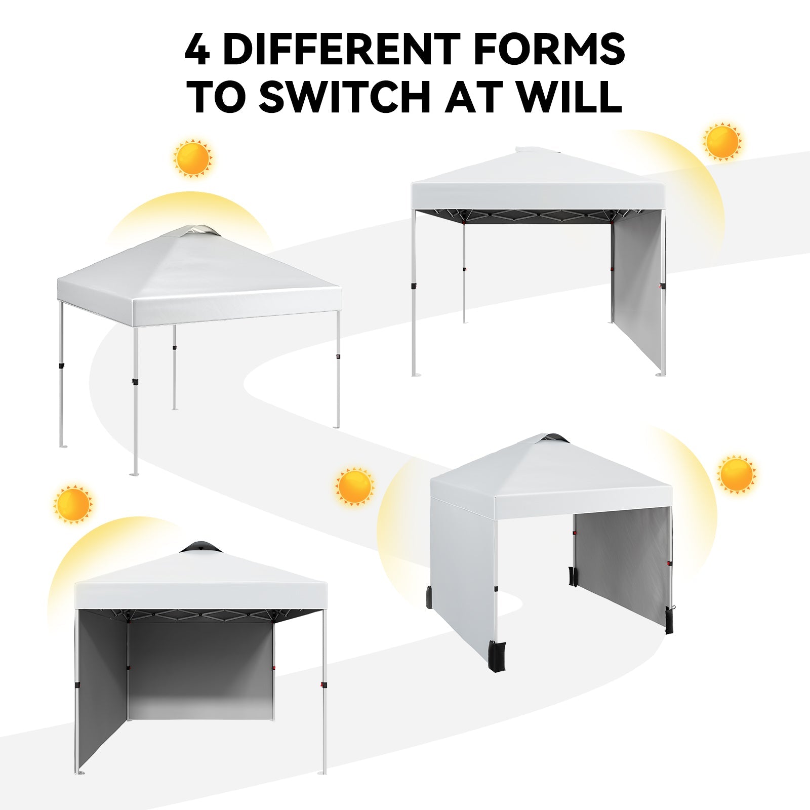 Garvee 10'x10' Pop-Up Canopy Tent - Portable Beach Tent with 2 Sidewalls & Vented Roof, Wheeled Bag & Sandbag, Instant Outdoor Shelter for Camping & Parties, White