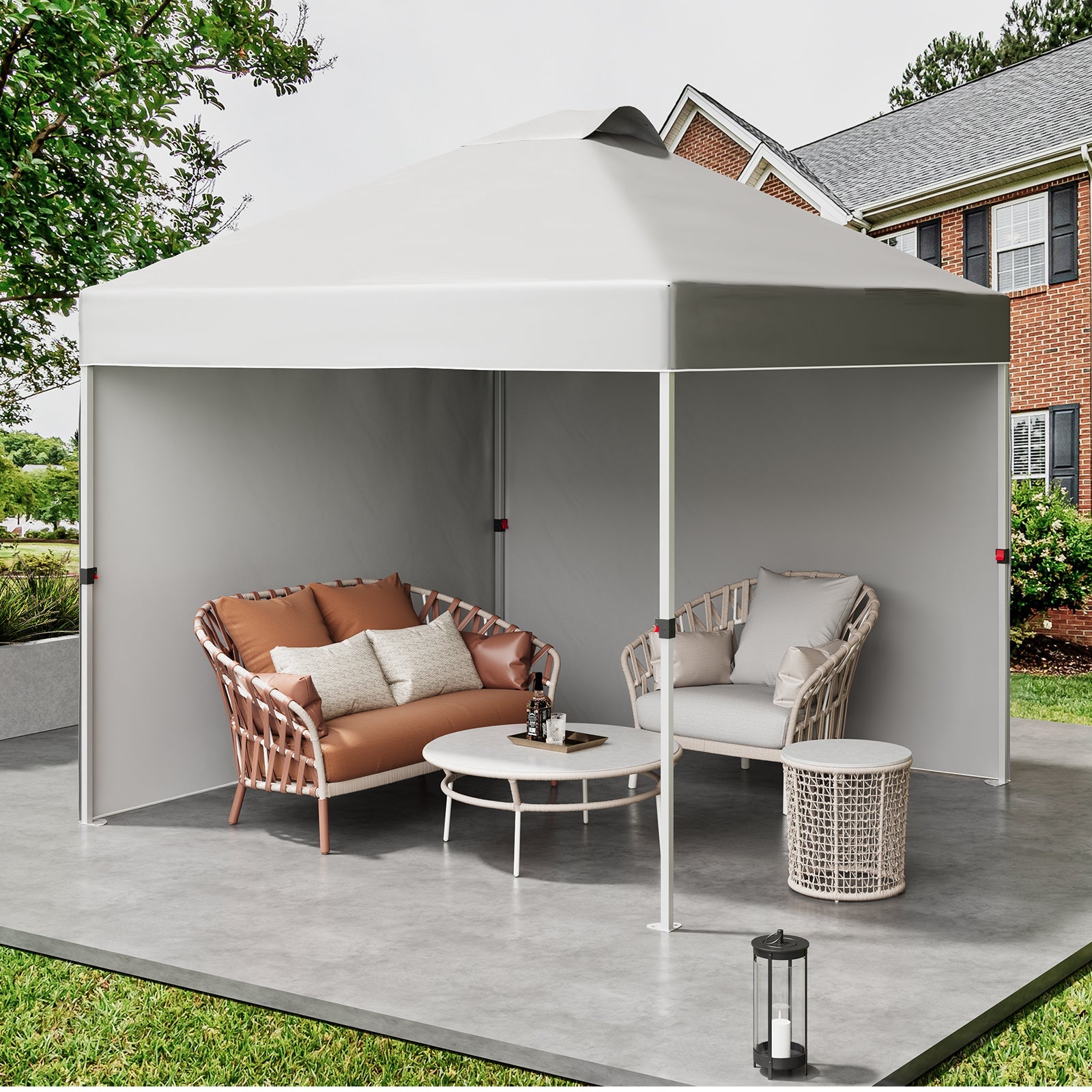 Garvee 10'x10' Pop-Up Canopy Tent - Portable Beach Tent with 2 Sidewalls & Vented Roof, Wheeled Bag & Sandbag, Instant Outdoor Shelter for Camping & Parties, White