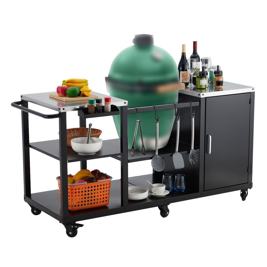 Garvee Big Green Egg Grill Table, Heavy Duty Outdoor Grill Station Prep Table with Storage, Garbage Bag Holder, Hooks, Paper Towel Rack, Wheels for Big Green Egg Accessories, Black