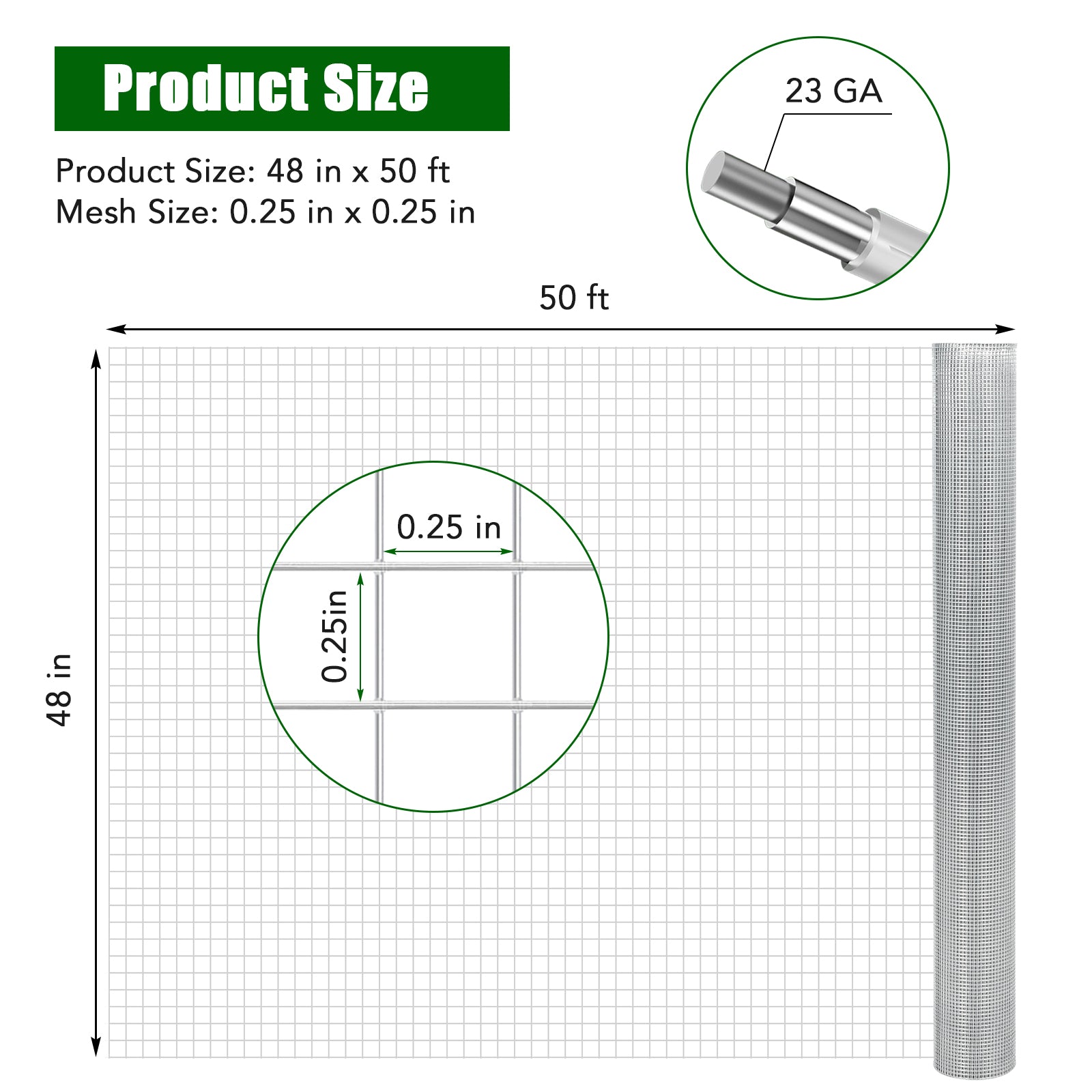 Garvee 1/4" 4'×50' 23-Gauge Galvanized Steel Chicken Wire Fence - Poultry Netting, Garden & Tree Guard, Hardware Cloth Roll, Silver
