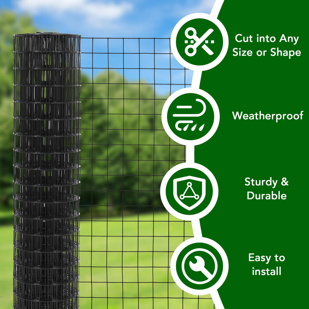Garvee 2″x2″ 3'×50' 16 Gauge, Chicken Wire Fence Wire Mesh Fence Galvanized Steel Poultry Netting Garden Fence Tree Guard Wire Fence Rolls Hardware Cloth for Yard Vegetable Plant Protection, Black