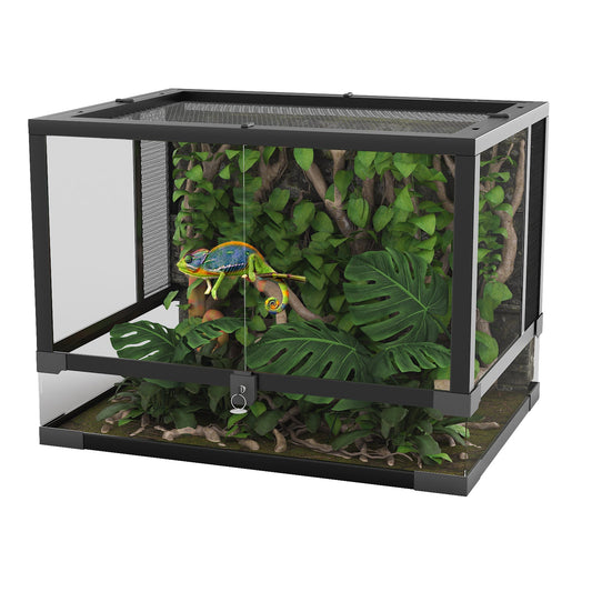 Garvee 34 Gallon Reptile Glass Terrarium, Double Hinge Door & Anti Escape Reptile Tank, Top & Side Screen Ventilation