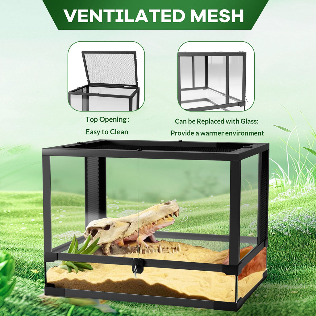 Garvee 50 Gallon Reptile Glass Terrarium, Double Hinge Door & Anti Escape Reptile Tank, Top & Side Screen Ventilation