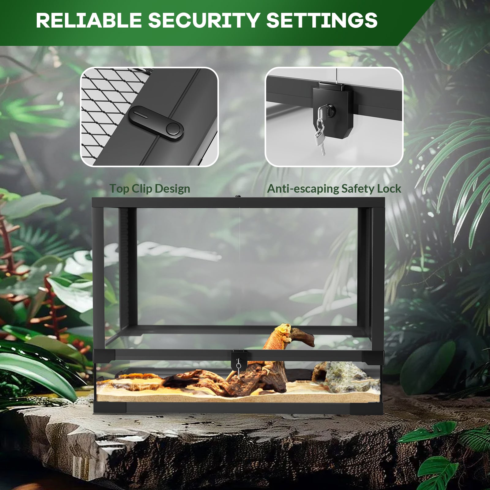 Garvee 50 Gallon Reptile Glass Terrarium, Double Hinge Door & Anti Escape Reptile Tank, Top & Side Screen Ventilation